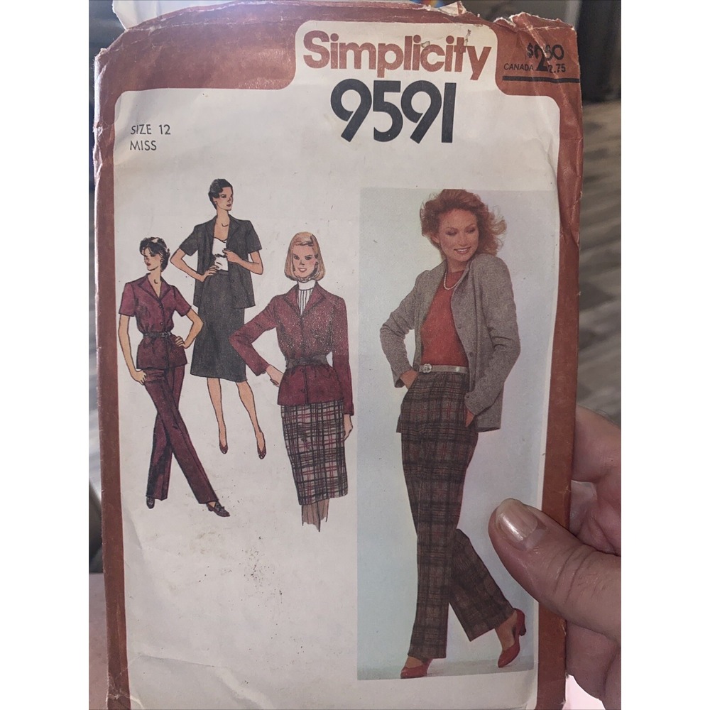 Vintage 1980 Simplicity 9591 Sewing Pattern Size 12 Jacket Skirt Pants Cut